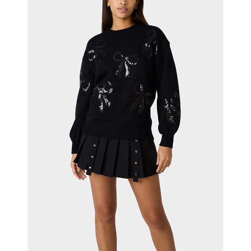 Betsey Johnson SEQUIN BOW SWEATER BLACK