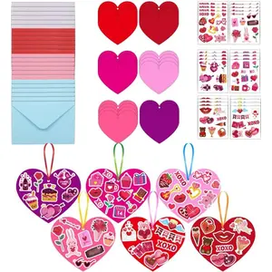 1000PCS AND 24 Pack Valentine's Day Heart Craft Kits for Kids Valentines DIY Heart-Shaped Card Kits with Stickers and Envelopes Valentines Day Hanging Multicolor Hearts Crafts for Classroom Activity