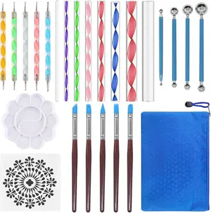 25Pcs Dotting Painting Tools with Mandala Set Pen Stencil Kit Ball Stylus Clay Sculpting Carving