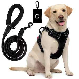 Helety No-Pull Reflective Dog Vest Harness and Leash Set - 3-Sec Quick Fit, 3 Quick-Release Buckles, Red Safety Lock, Padded Rope Leash for Medium-Large Dogs Adjustable safe