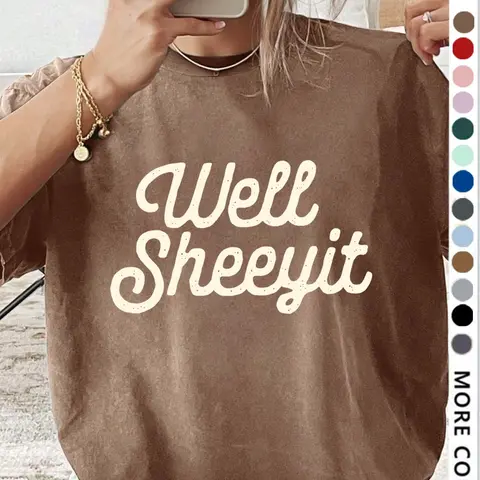 Women's Well Sheet Letter Print Round Neck Tee, Vintage Trendy Casual Streetwear Oversized Loose-Fit Baggy Short Sleeve Knit T-shirt for Daily Wear, Ladies Summer, Thin Top, Round Neckline Tee, Womenswear