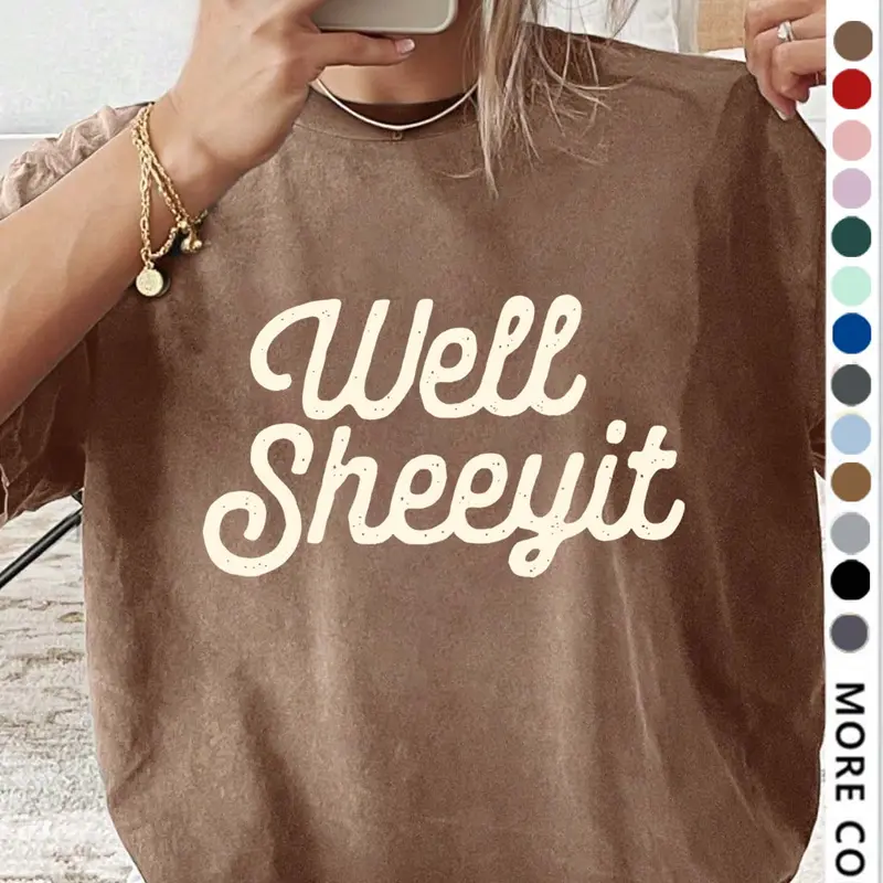Women's Well Sheet Letter Print Round Neck Tee, Vintage Trendy Casual Streetwear Oversized Loose-Fit Baggy Short Sleeve Knit T-shirt for Daily Wear, Ladies Summer, Thin Top, Round Neckline Tee, Womenswear
