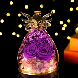 DEEMEI Preserved Rose Glass Angel Figurine - Eternal Flower Birthday Gift for Mom Grandma Wife