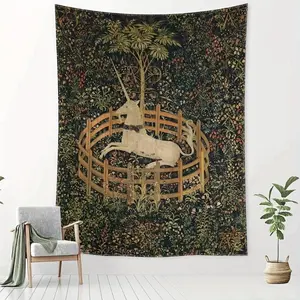Forest Unicorn Tapestry Wall Hanging, Kawaii Aesthetic Room Decoration Decorating Design Home Goods Interior