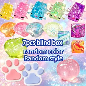 7-piece sensory pressure squeezing toy blind box random color style, dreamy water droplet/octopus/shell/amphibian soft shell toy ball, Kawaii transparent sparkling stress jelly squeezing ball sensory toy, a gift to release anxiety