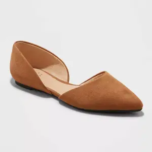 Women’s Pointed Toe Ballet Flats – Memory Foam Comfort Slip-On Shoes | Casual & Office Wear (Cognac)