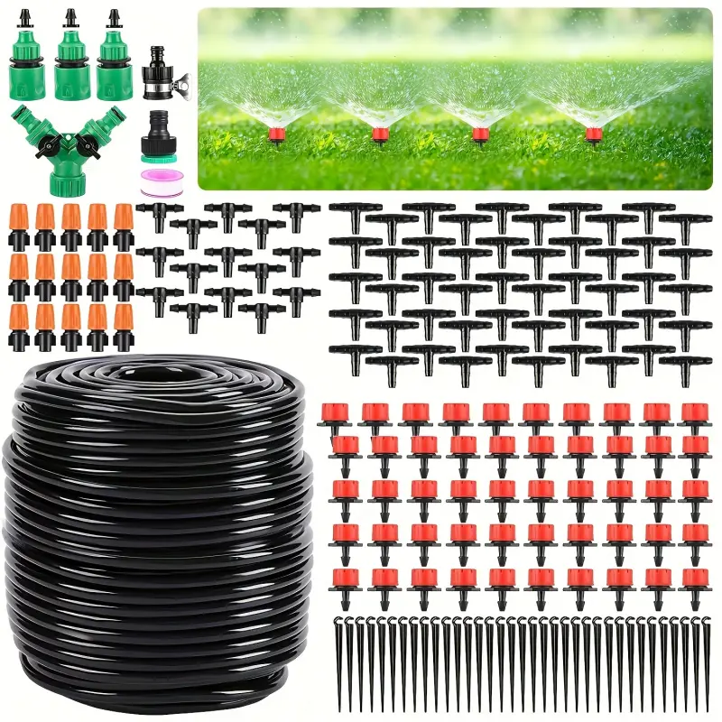 164 Feet of 200pcs Drip Irrigation Kits, Watering Sets, Garden Watering System with 1/4' Blank Distribution Tubing, Soaker Hose for Garden, Automatic Watering Devices Suitable for Gardens, Greenhouses, Flower Beds, Patios, And Lawns