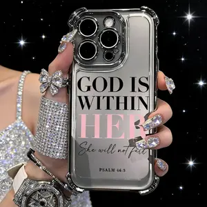 Pink Words Psalm Christian Quote Aesthetic Four-corner Thickened Mobile Phone Case for iPhone 17 Air 16 15 14 13 12 11 Pro Max Plus 16e border Electroplating with counter-fall Safety Cushion Compatible with