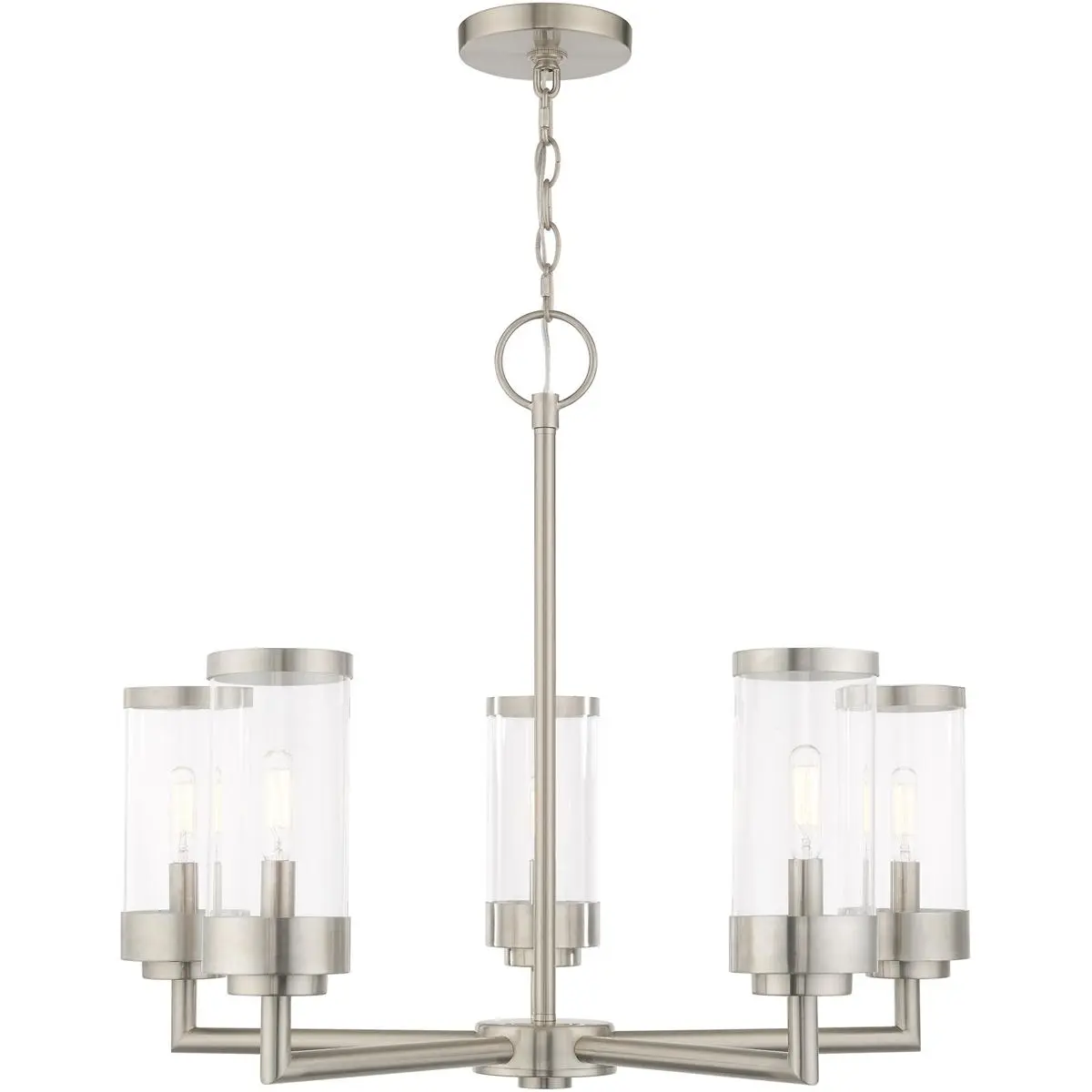 5 Light Brushed Nickel Outdoor Chandelier with Clear Glass Shade
