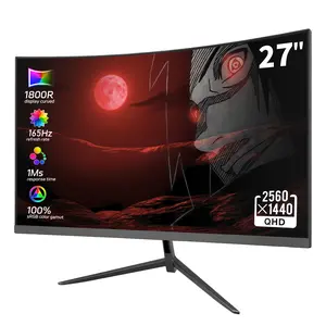 27‘’ Curved 165Hz Gaming Monitor QHD 1440P,1800R,128% sRGB,4000:1 Contrast,Frameless,HDR,FreeSync,MPRT 1Ms,Low Blue Light,HDMI DP Ports,VESA