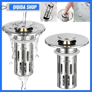 2026 Latest Version 2 Counts Bathroom Sink Stopper Hair Catcher, Universal Pop Up Sink Drain Filter with Removable Stainless Steel Filter Basket, Bathroom Sink Drain Strainer