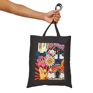 SHROOM/TRIPPY STYLE TOTE, HIPPIE TATTOO BAG, PEACE AND PRIDE TOTE,  MUSHROOM PEACE SIGN BAG, VINTAGE TOTE, UNISEX