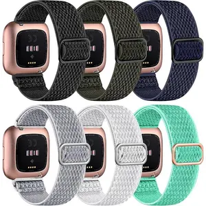 8 Pack Elastic Bands Compatible with Fitbit Versa 2/Versa/Versa Lite/Versa SE for Women Men, Adjustable Stretchy Nylon Braided Strap Solo Loop Sport Replacement Wristband for Versa Smart Watch