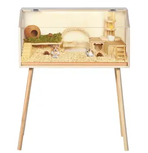 Hamster Cage with Legs, Large Syrian Hamster Habitats Enclosure with Chew Proof, Acrylic Window & Openable Top, Small Animal Cage for Guinea Pig, Chinchilla, Gerbil