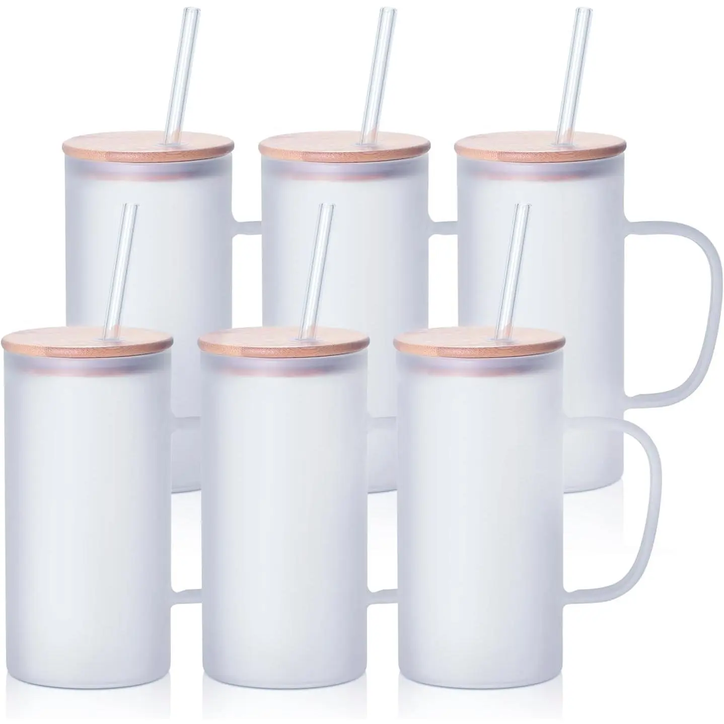6 Pack Sublimation Glass Blanks Beer Mug Frosted 22 OZ with Bamboo Lid and Glass Straw for Mug Tumbler Heat Press Sublimation Oven Printing