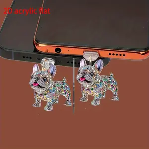 2D Acrylic Shiny French Bulldog Dust Plug, Compatible with iPhone Type-C iPad Android Tablets AirPods Charging Port Decor Gift Dog Accessories Phone Charms