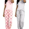 Real Essentials 2 Pack: Women's Comfy Pajama Sets - Short Sleeve Ladies Loungewear Sleepwear PJs (Available In Plus)