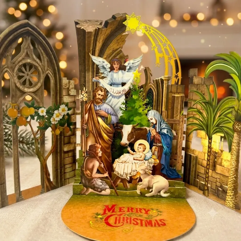 Premium 3D Nativity Scene Pop-Up Card - Exquisite Holiday Paper Craft