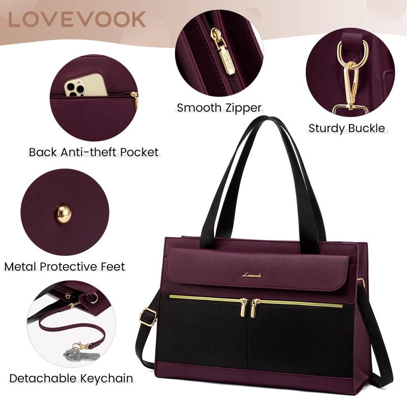 【Valentine's Day Gift】LOVEVOOK Laptop Tote Bags 15.6-17.3 inches for Woman with Clutch Purse, Large Business Teacher Office Crossbody Purse with 2 Cup Holder, Compact Waterproof Vegan Leather Shoulder Bags and Computer bag for Work, Office, Casual