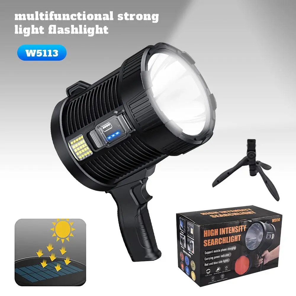 Rechargeable spotlight, 990000 lumens lumens handheld hunting flashlight LED spotlight, 3 modes, suitable for hunting boating camping