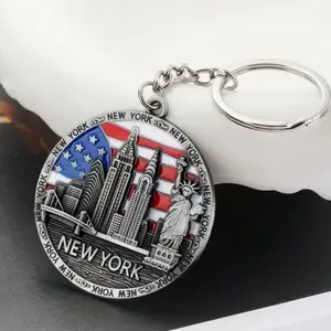 New York Skyline Statue of Liberty Metal Pendant Keychain keychains