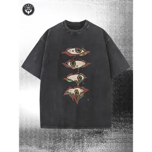 Valentine Shirts Couple Vintage Washed Printed Tee Eye Pattern Embroidery Crew Neck Short Sleeve Loose Fit Straight Hem Graphic Streetwear Casual Unisex Daily Tops For Men Women