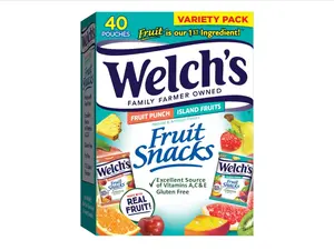 Welch's Fruit Snacks, Fruit Punch & Island Fruits Variety Pack, Perfect for School Lunches, Gluten Free, Bulk Pack, 0.8 oz Individual Single Serve Bags (Pack of 40)