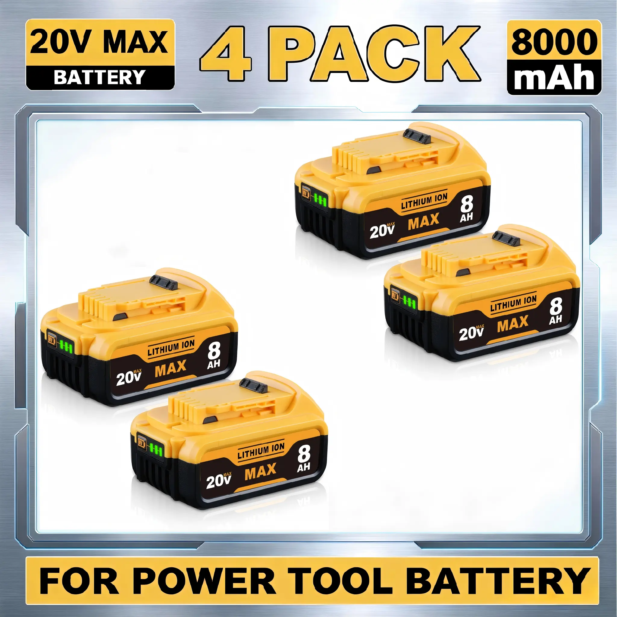 8000mAh Replacement for Dewalt 20V Max Battery Lithium-ion Compatible with DCB201 DCB200 ,206,207 and 20V Cordless Power Tools