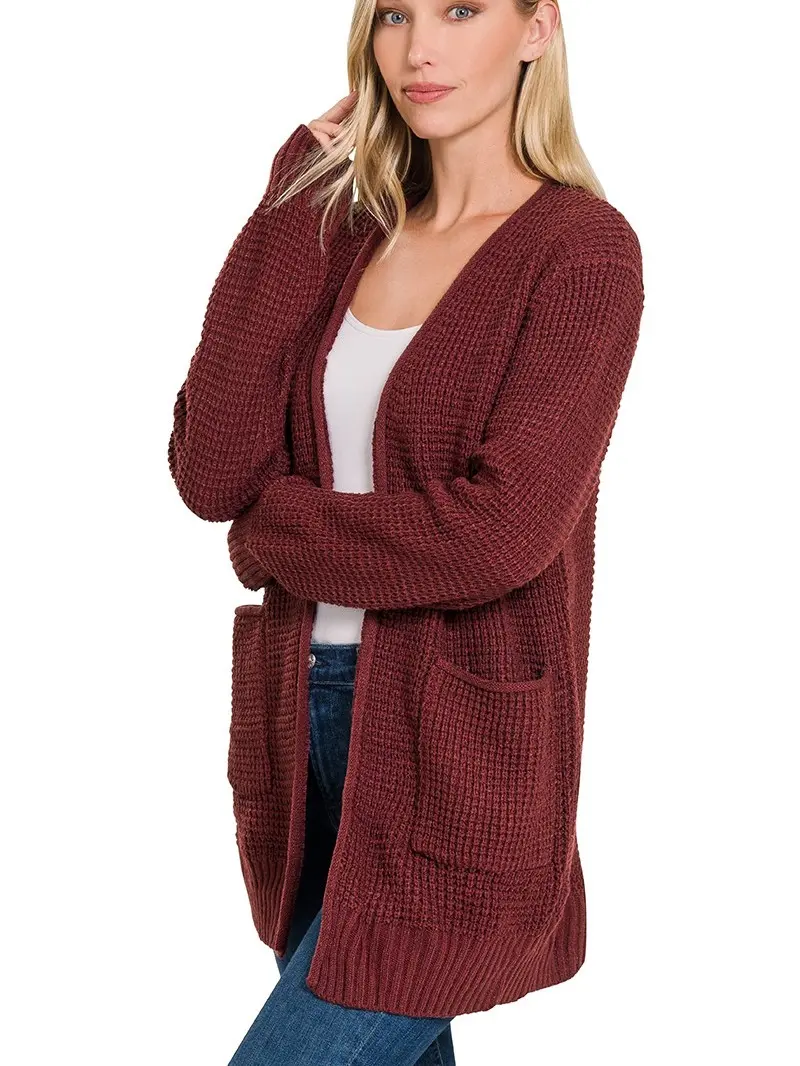 WAFFLE CARDIGAN SWEATER