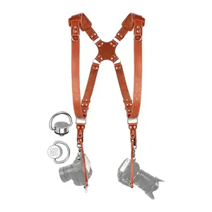 Coiro Camera Harness for 2 Cameras – Dual Shoulder Leather Camera Strap – Double Camera Harness for DSLR/SLR, Camera Straps for Photographers of All Levels, Padded Straps/Color Tan
