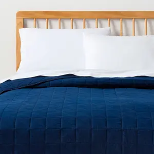 Full/Queen Microfiber Quilt Navy Blue- Room Essentials Full/Queen Microfiber Quilt Navy Blue- Room Essentials