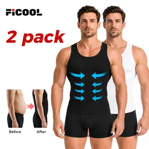 【2 Pack】Men's Compression High Stretch Tummy Shapewear Tank Tops Fajas Dry Fit Wicking Gym Shirt