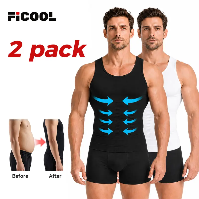Men's 2-Pack Round Neck High Compression Activewear Tank Top - Tight Sports Vest, Dry Fit Compression Shaping Sleeveless Male Clothing, Sporty Tank Top for Gym Workout, All-Season Menswear & Underwear