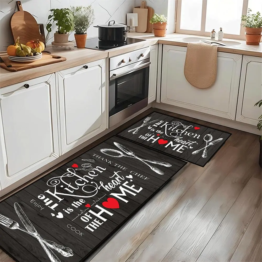 2 counts Modern Kitchen Rug Set, Farmhouse Design, Soft Material, Non-Slip Low Height, Ideal for Living Room and Bathroom, Home Decor Gift Valentine' s Day Valentino Decor Gift