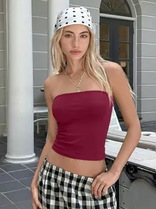 Sexy Backless Tube Top, Plain Fitted Design, All-Season Wear, Ideal for Casual, Perfect for Daily Use & Street Style, Everyday