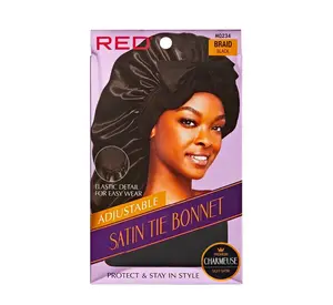 Red satin tie bonnet braid