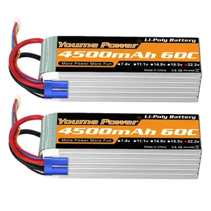 Youme 6S Lipo Battery,22.2V 4500mAh Lipo Battery 60C with EC5 Plug for X Class Drone Racing 70MM 8MM 90MM EDF RC Quadcopter Airplane Helicopter Car Truck Boat Hobby (2 Packs)