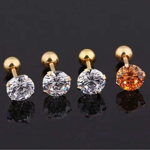 Women's Gold Earrings Studs Set - 3 Pairs/Set (3mm+4mm+5mm), Minimalist 4-Prong Design, Gold-Plated Round Cubic Zirconia, Round Ball Twist, Everyday Chic Adults' Girlfriend Birthday Gift