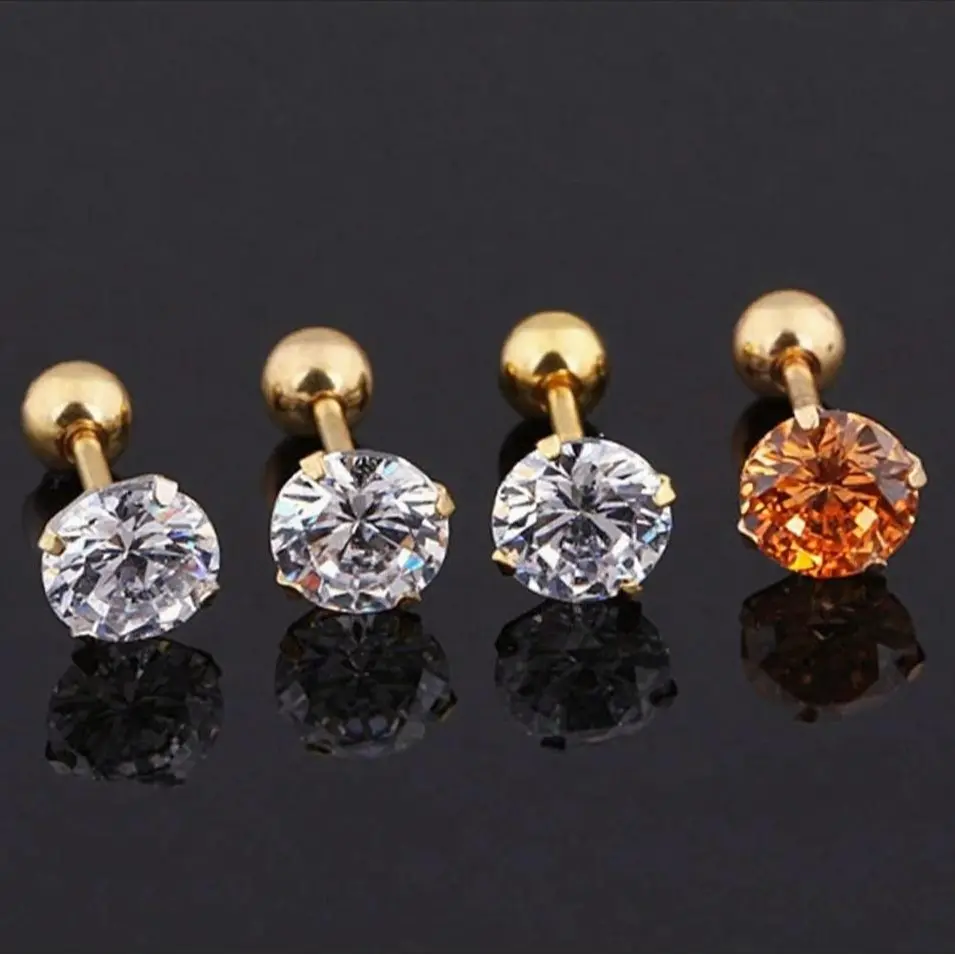 Gold Earrings Studs Set of 3 Pairs for Women, Minimalist Gold-Plated Round Cubic Zirconia in Graduated Sizes with 4-Prong Setting, Birthday Wishlist