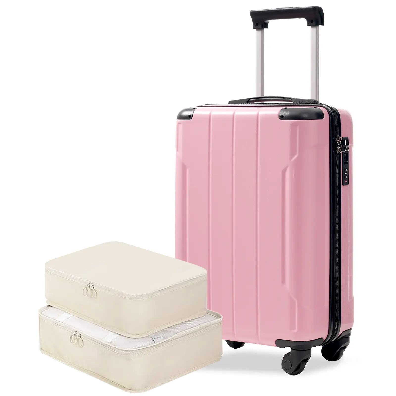 20-Inch Hardshell Carry-On , Lightweight Durable ABS Suitcase with Spinner Wheels, Built-in TSA Lock, 2 Packing Cubes, Pink shipping luggage