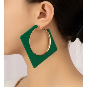 Geometric Design Drop Earring - Square Hoop Earrings with Unique Shape and Style