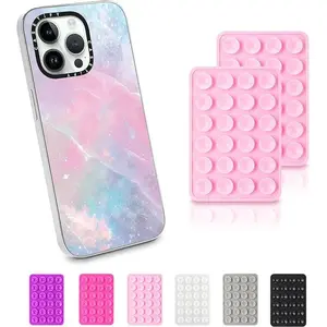 2Pcs Silicone Suction Cup Phone Case Mount,Adhesive Suction Cup Phone Case Mount Mat,Multipurpose Mini Phone Suction Holder, Hands Free Mobile Holder Accessory for Cell Phone/PC/IPad/Car