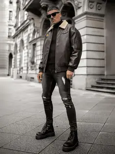 Classic Men's Faux Leather Bomber Jacket Windproof Water-Resistant Cotton Lined Windbreaker Waterproof Outerwear