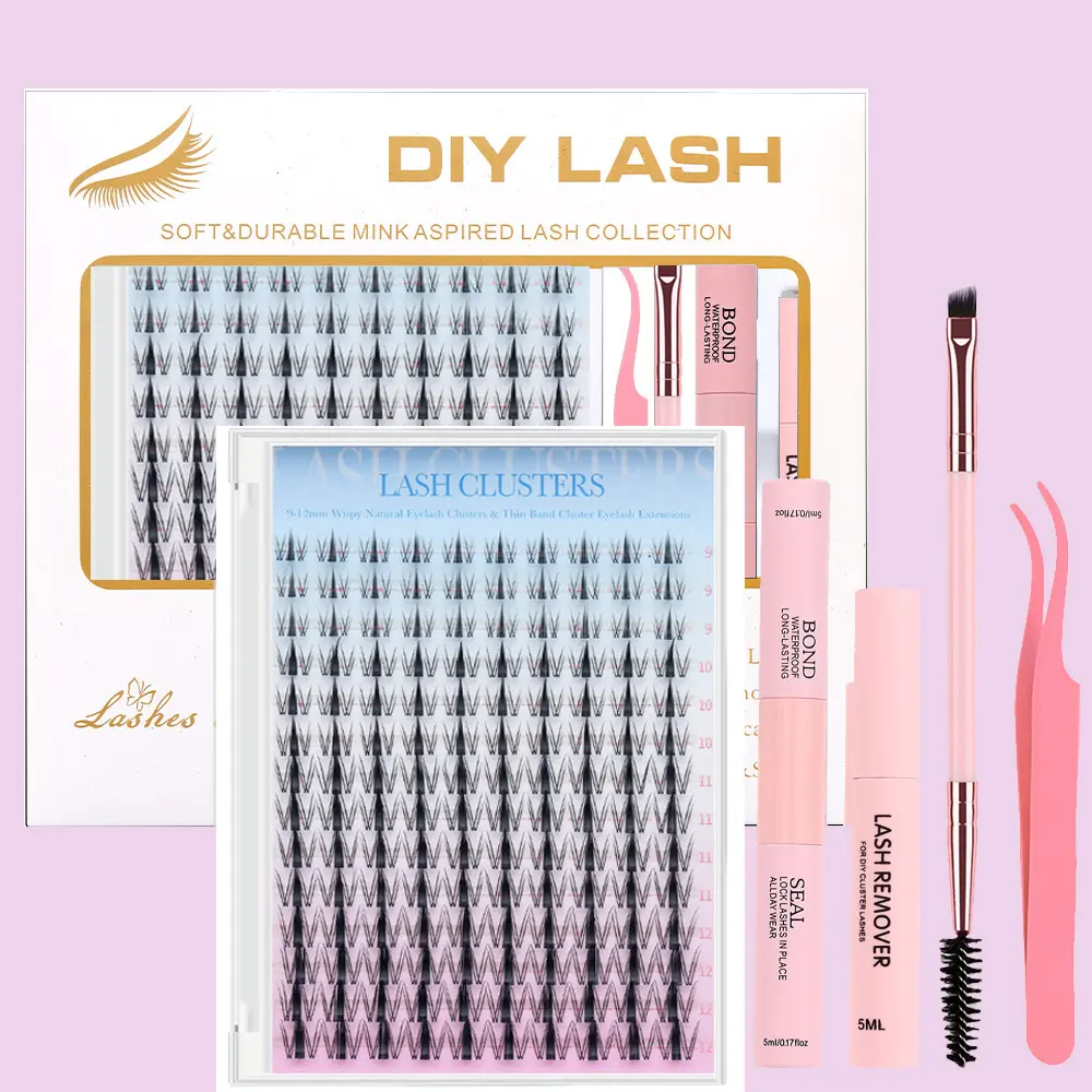Natural Lash Extension Kit 168Pcs Wispy Eyelash Extensions with Lash Bond & Seal & Tweezers for Beginners 0.05mm Cluster Kit for Daily Flawless Makeup Gentle Lightweight, Cosmetic, Brightening