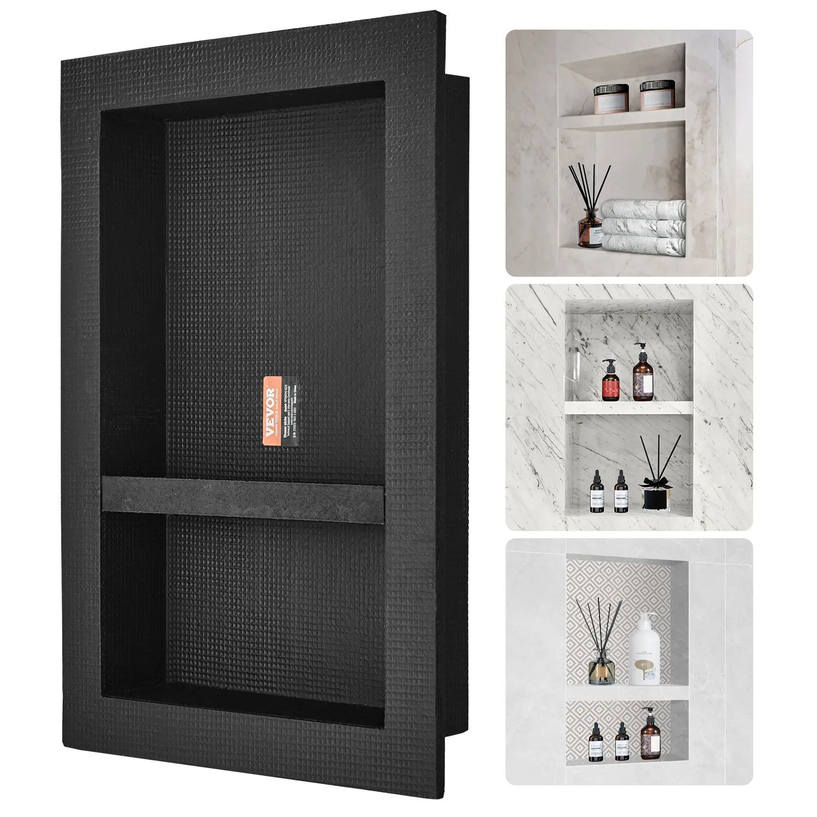 16x24 in Tile-Friendly Recessed Shower Wall Insert Niche, Black 2-Layer Shelf Organizer with Square Corners, Waterproof Sealed Modern Bathroom Storage Kit w/Complimentary Mounting Kit (Spring New Arrival)