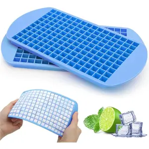 Mini Ice Cube Trays Set of 2-160 Small Ice Cubes Silicone Mold for Water Bottles - Flexible & Stackable Ice Maker (Blue)
