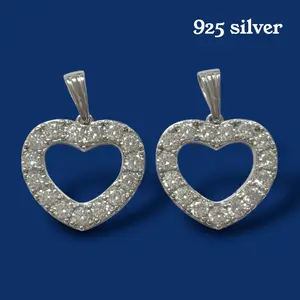 925 Sterling Silver CZ Heart Pendant  Open Heart Necklace Charm Cubic Zirconia Romantic Gift Pendant