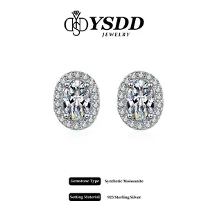 2CT Total Oval Halo Stud VVS Synthetic Moissanite Earrings in 925 Sterling Silver