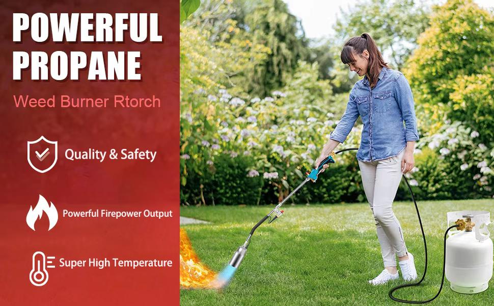 Dual Interface Propane Weed Torch Kit with 10FT Extended Hose, Heavy-Duty Handheld Torch Built-In Automatic 0Igniter & Turbo Trigger, Multi-use for Weeding, Fire Starting, Ice Melting, BBQ and Light Welding, (Propane Tank Not Included)
