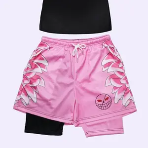 Regular Fit Sporty Quick Dry Breathable Track Shorts with Pockets Colorblock & Cartoon Print Drawstring Waist 2 IN 1 Basketball Shorts for Men Women gym shorts basketball game outfit